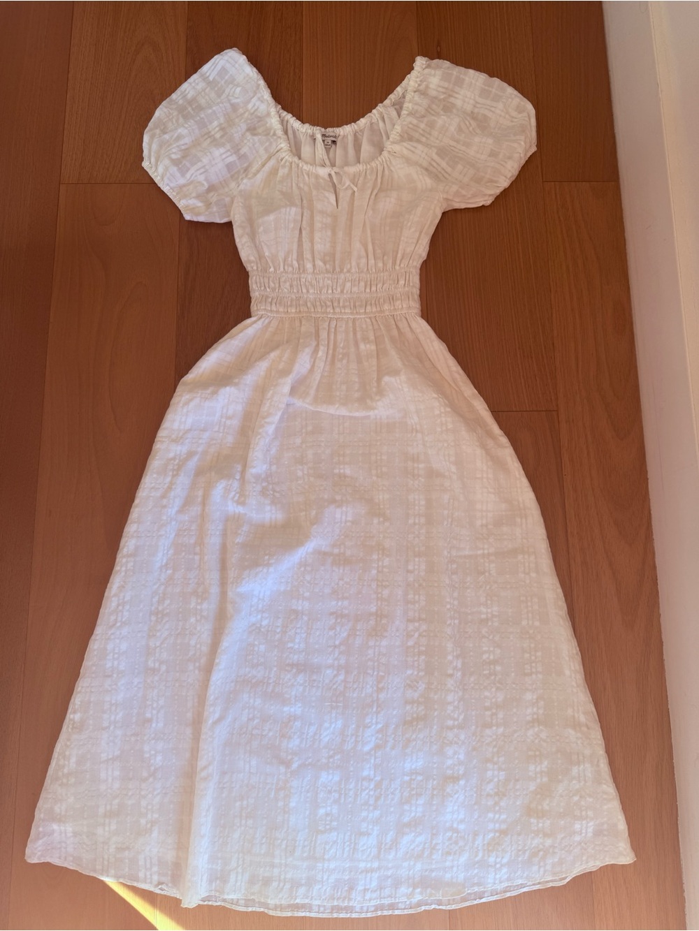 Madewell white Smocked-Waist Dress with Puff Sleeves